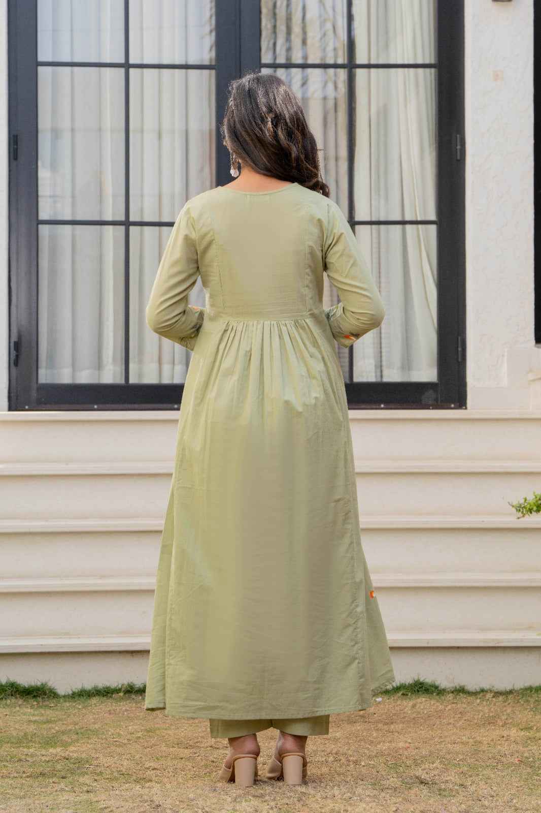 Daily Wear Olive Green Cotton Kurta Set
