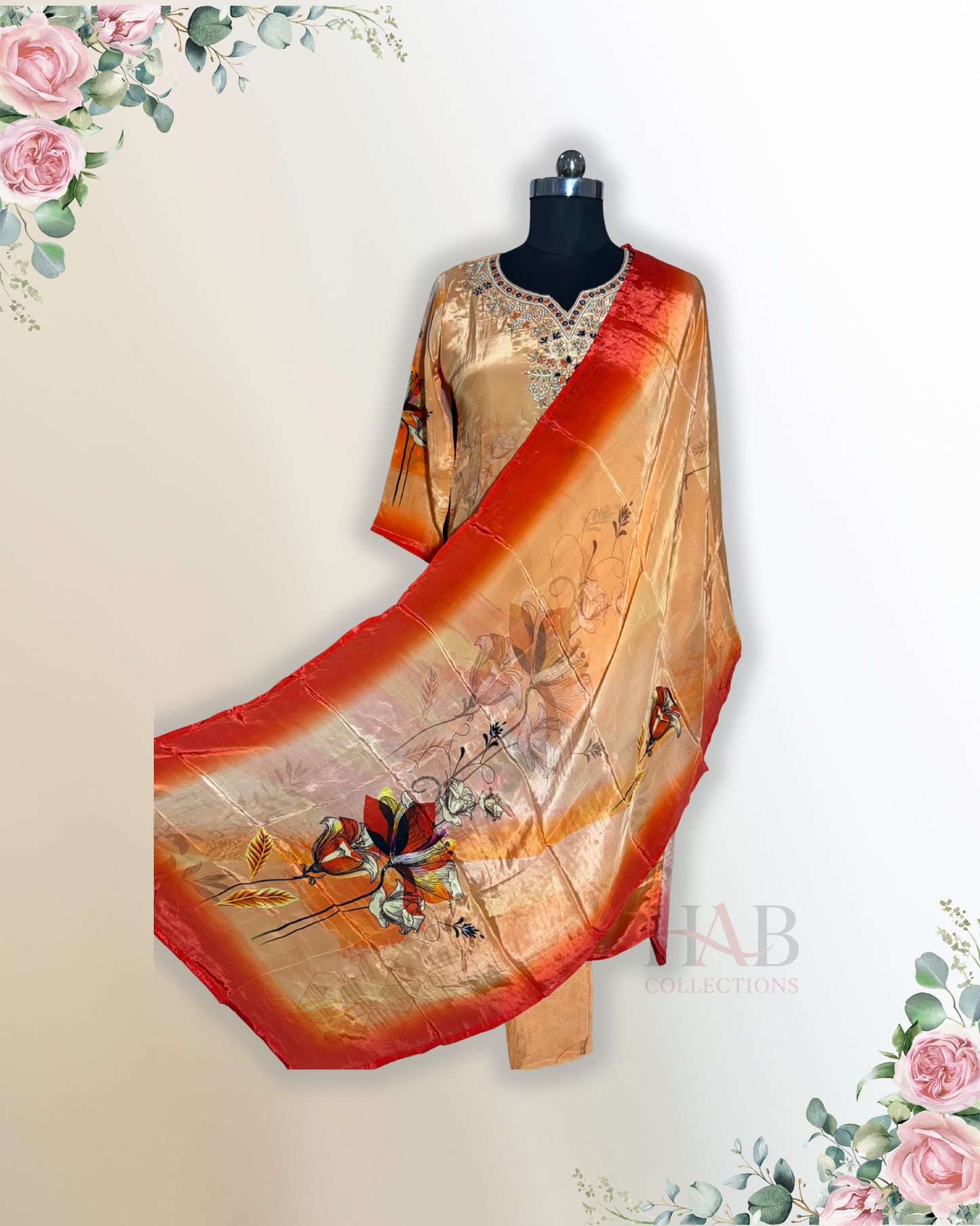 Festive Wear Orange Straight Cut Kurta Set - HAB Collections