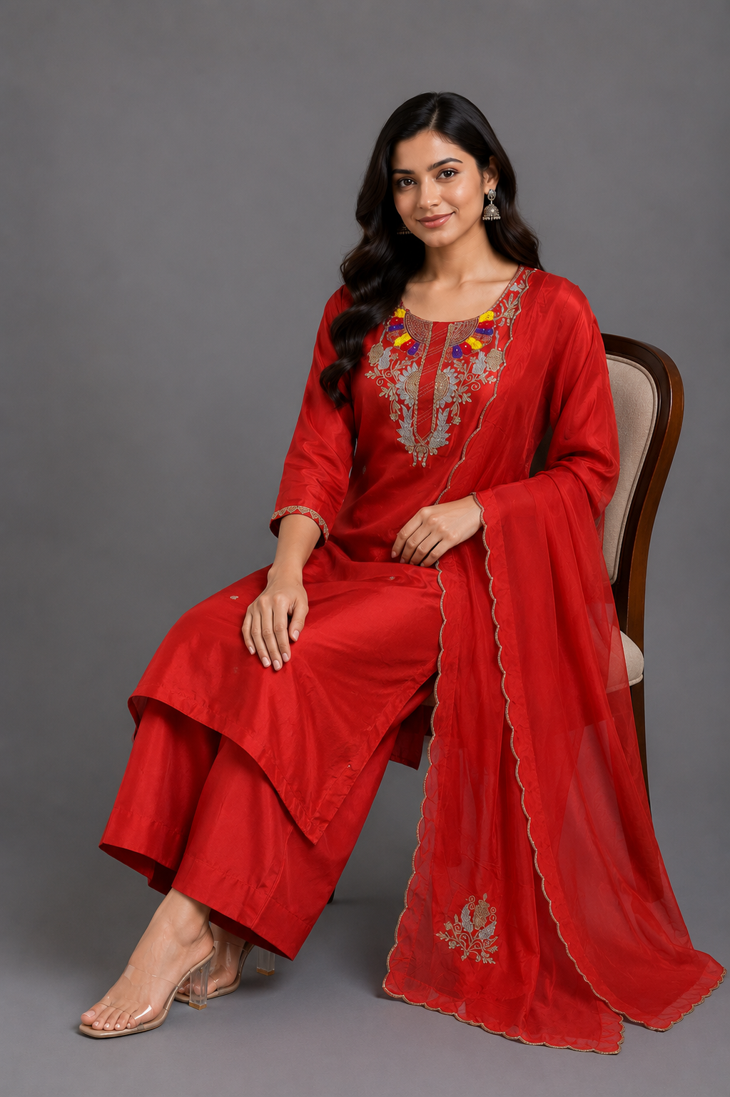 Festive Wear Crepe Orange Kurta Set - Code: KSOR10
