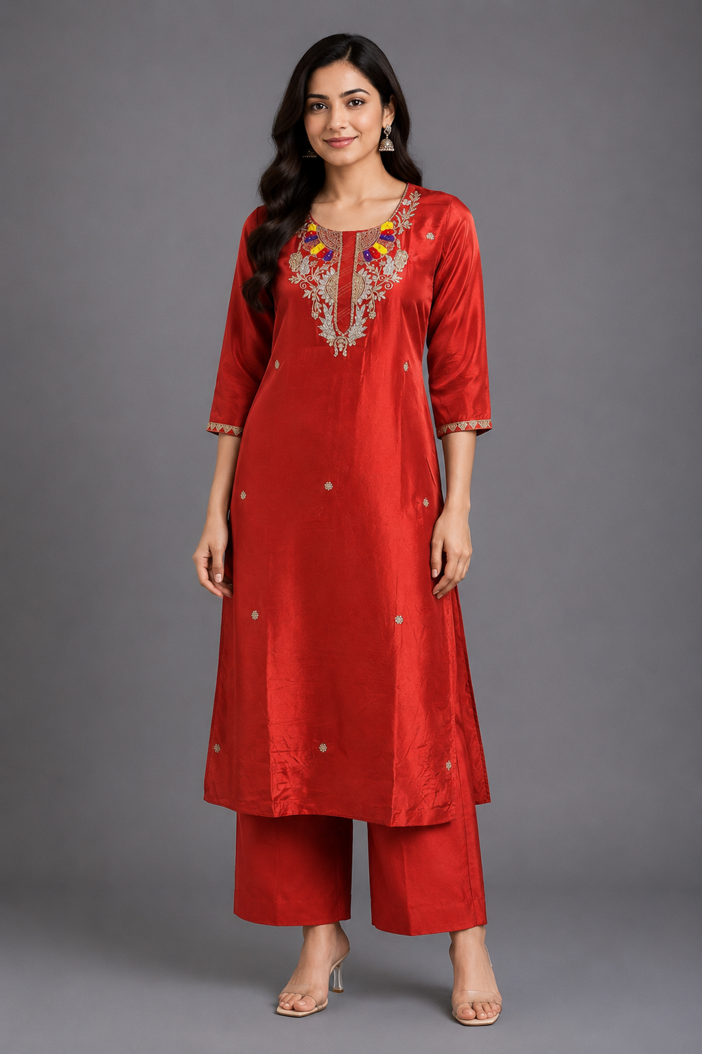 Festive Wear Crepe Orange Kurta Set - Code: KSOR10