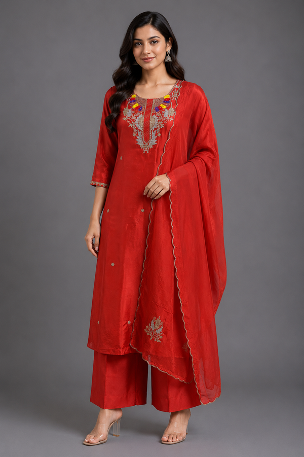 Orange Natural Crepe Silk Kurta Set - HAB Collections
