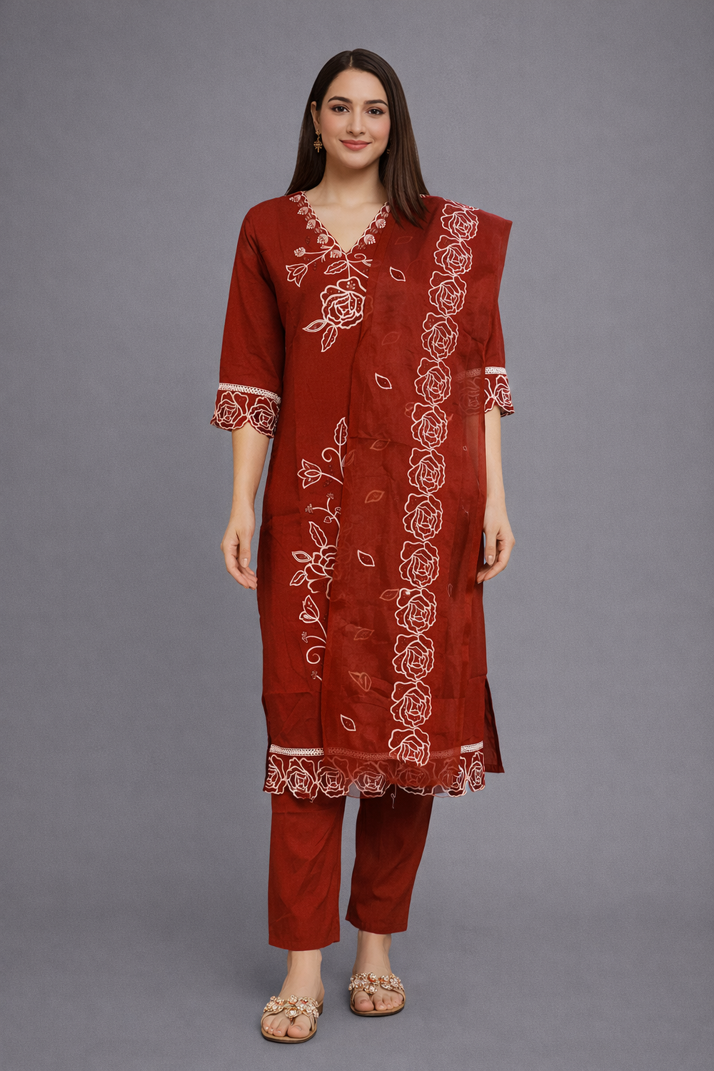 Orange Roman Silk Kurta Set - HAB Collections