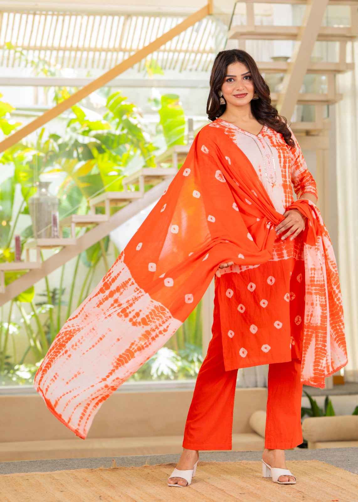 Daily Wear Orange Cotton Kurta Set