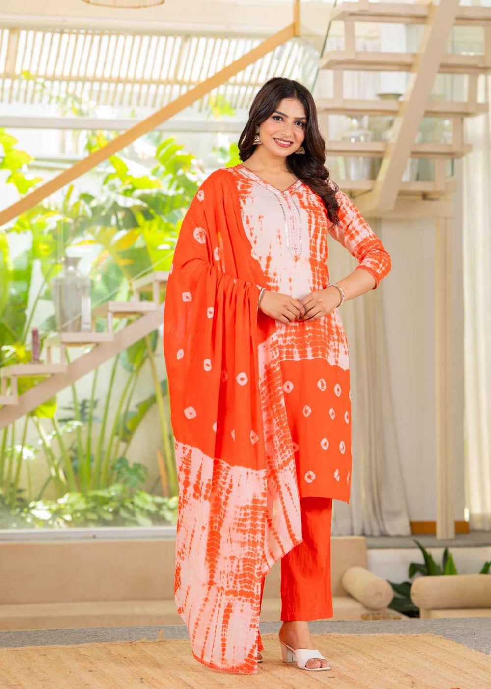 Orange Cotton Kurta Set - HAB Collections