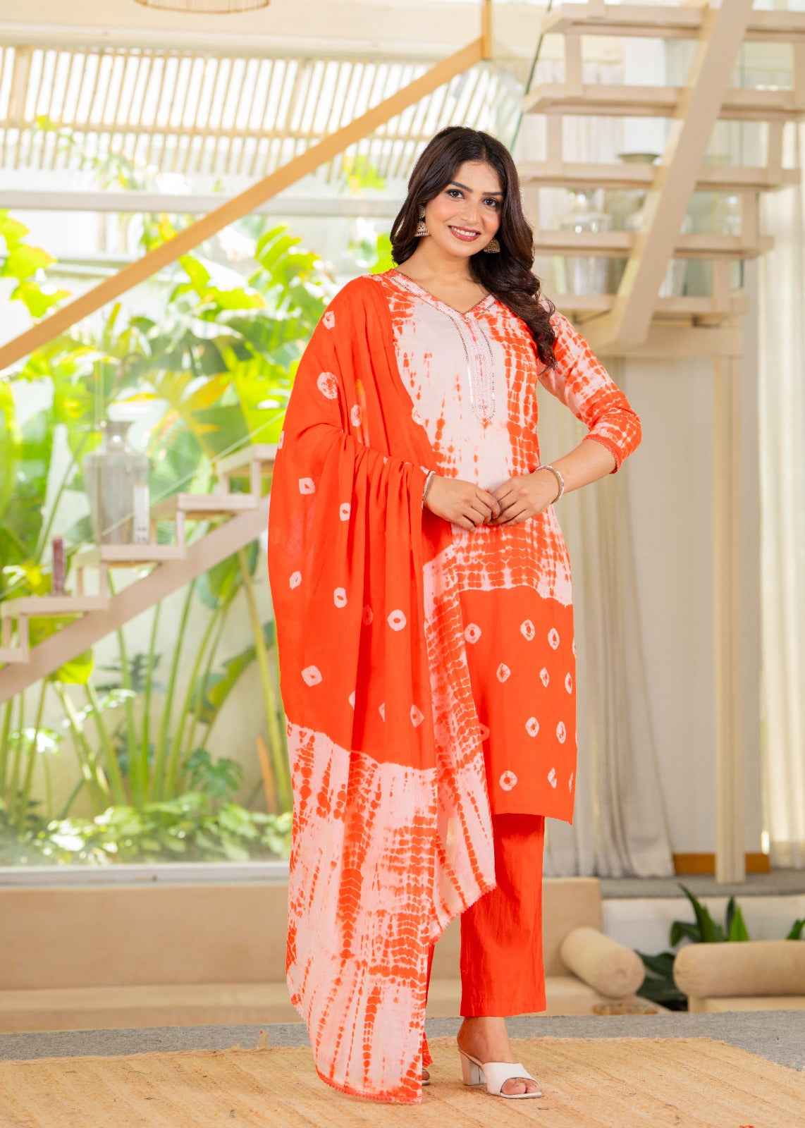 Daily Wear Orange Cotton Kurta Set