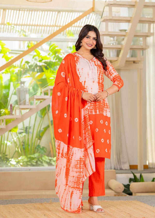 Orange Cotton Kurta Set - HAB Collections