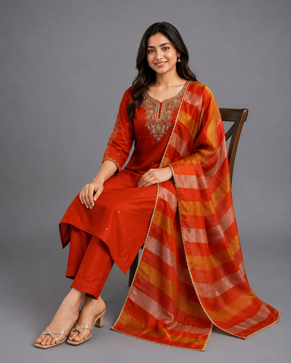 Festive Wear Crepe Orange Kurta Set - Code: KSOR9
