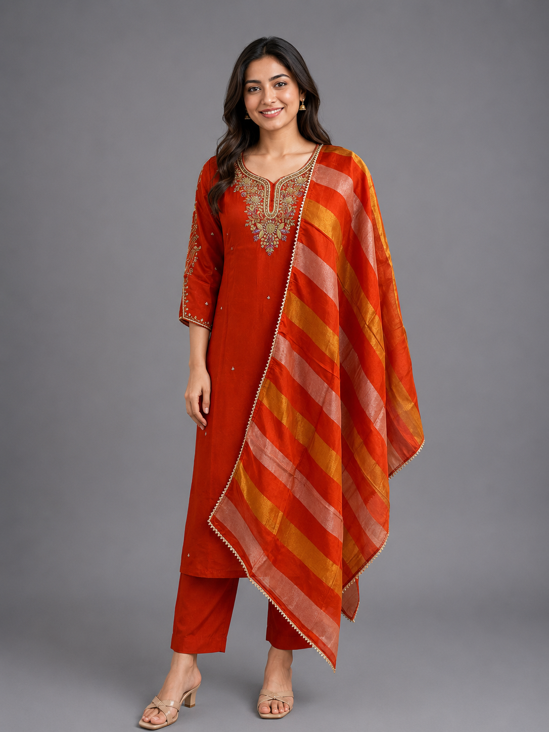 Festive Wear Crepe Orange Kurta Set - Code: KSOR9