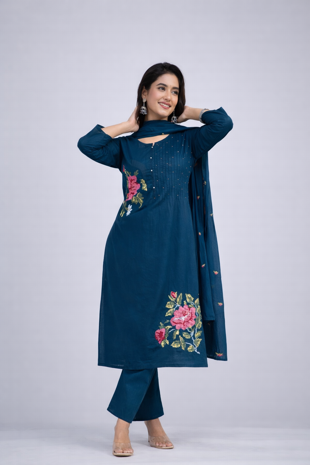 Daily Wear Peacock Green Kurta Set