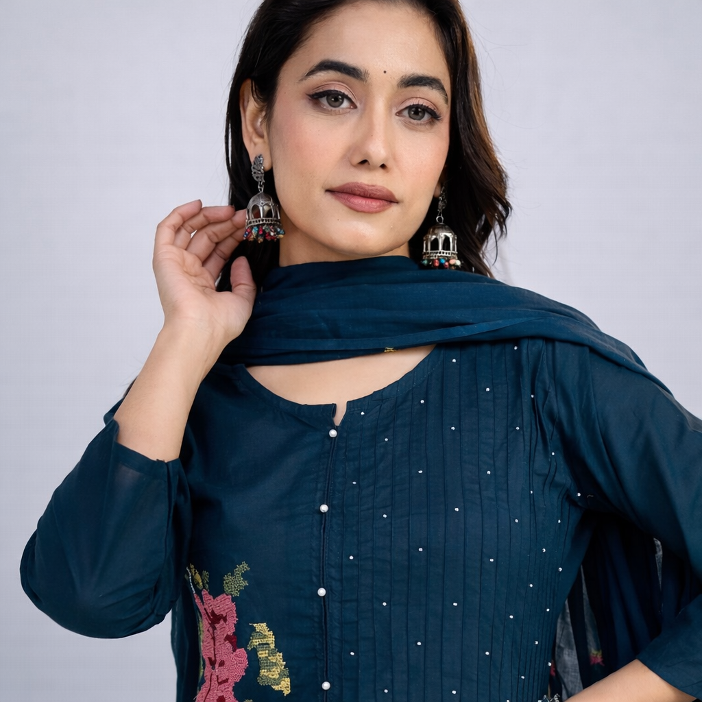 Daily Wear Peacock Green Kurta Set