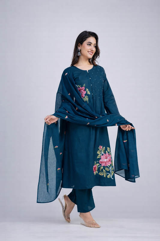 Daily Wear Peacock Green Kurta Set