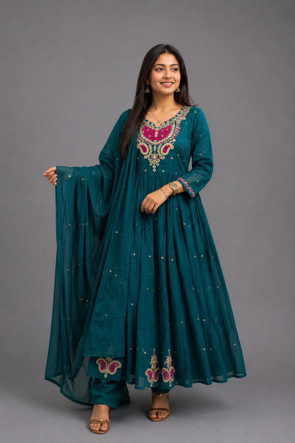 Peacock Green Cotton Kurta Set - HAB Collections