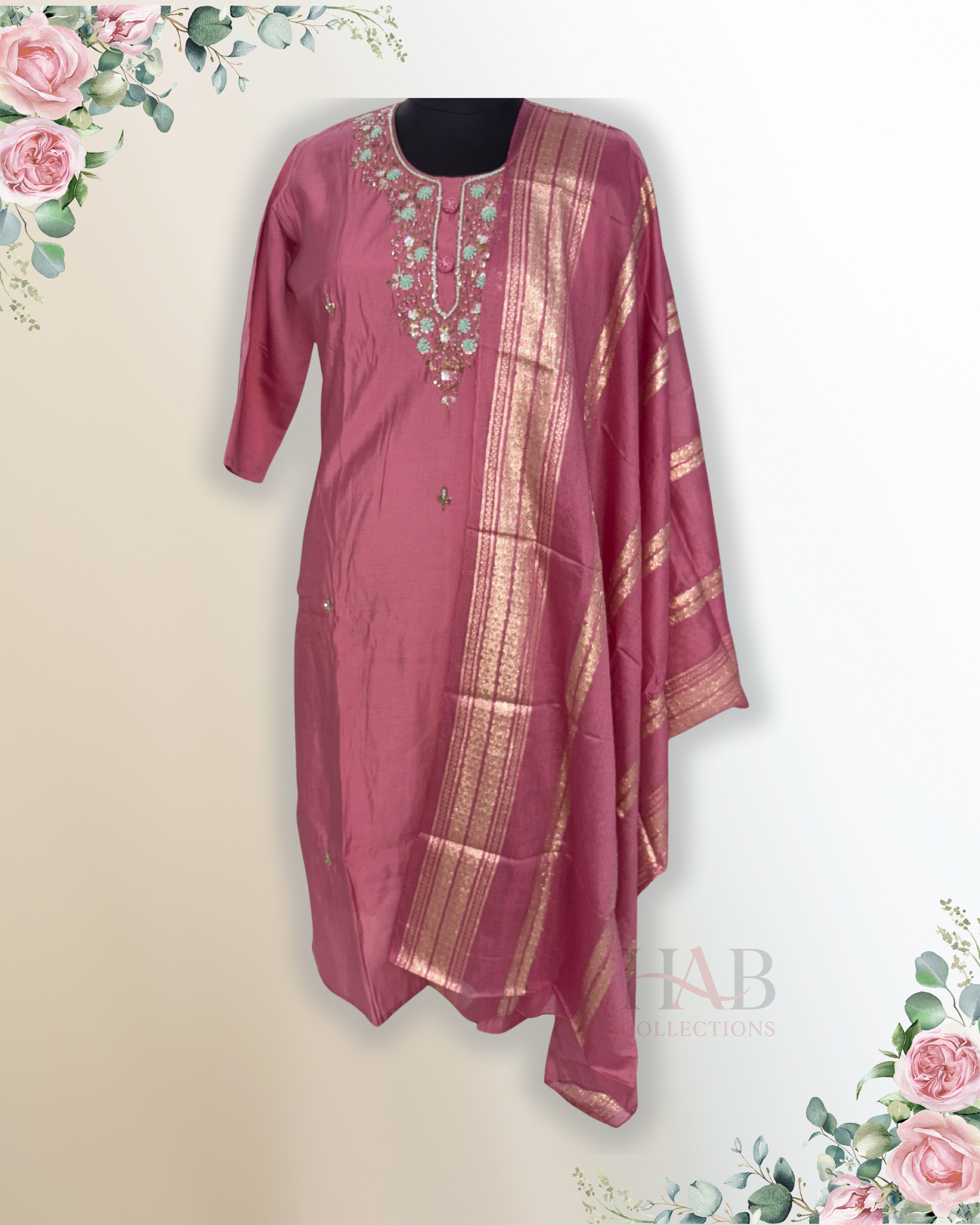 Festive Wear Pink Straight Cut Kurta Set - HAB Collections