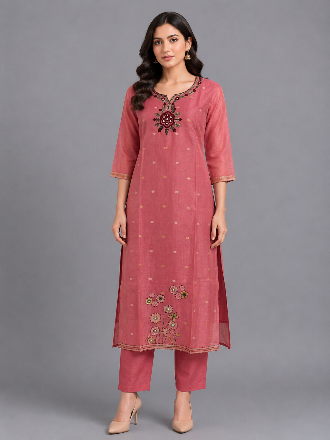 Festive Wear Pink Jamdani Kurta Set - Code: KSPI10