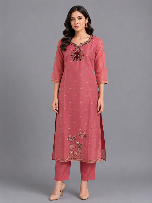 Festive Wear Pink Jamdani Kurta Set - Code: KSPI10