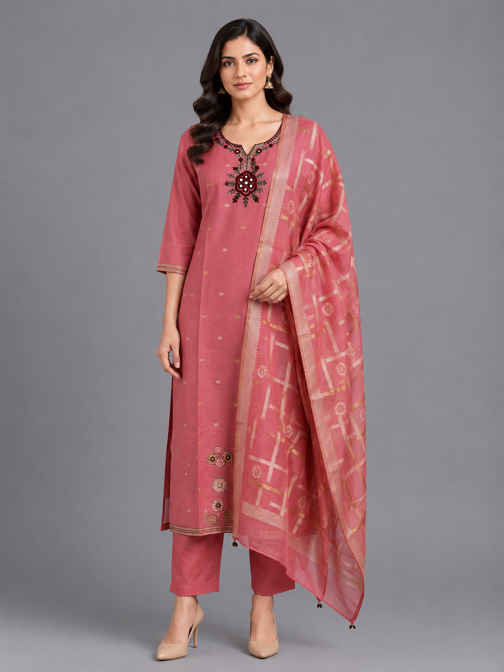Pink Jamdani Kurta Set - HAB Collections