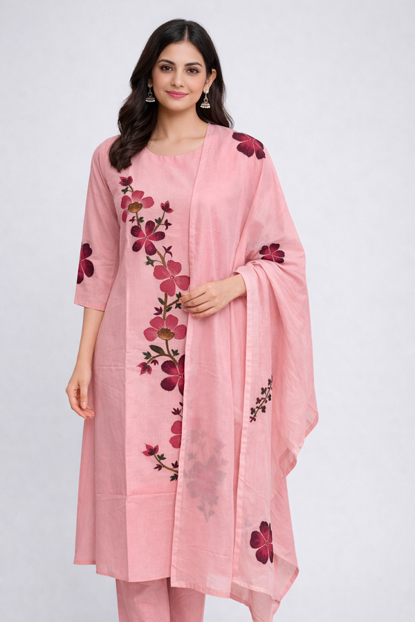 Pink Mul Cotton Kurta Set - HAB Collections