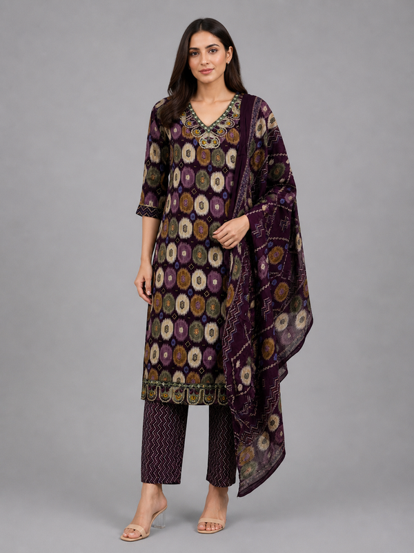 Purple Cotton Kurta Set - HAB Collections