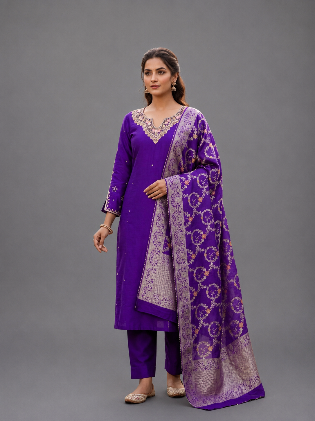 Festive Wear Purple Dola Silk Kurta Set - Code: KSPU11