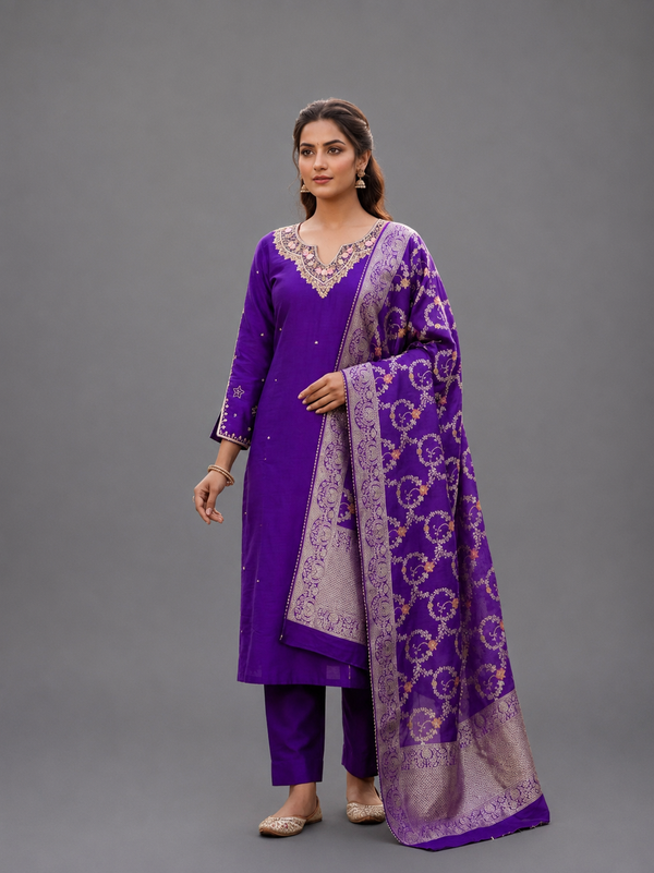 Purple Dola Silk Kurta Set - HAB Collections