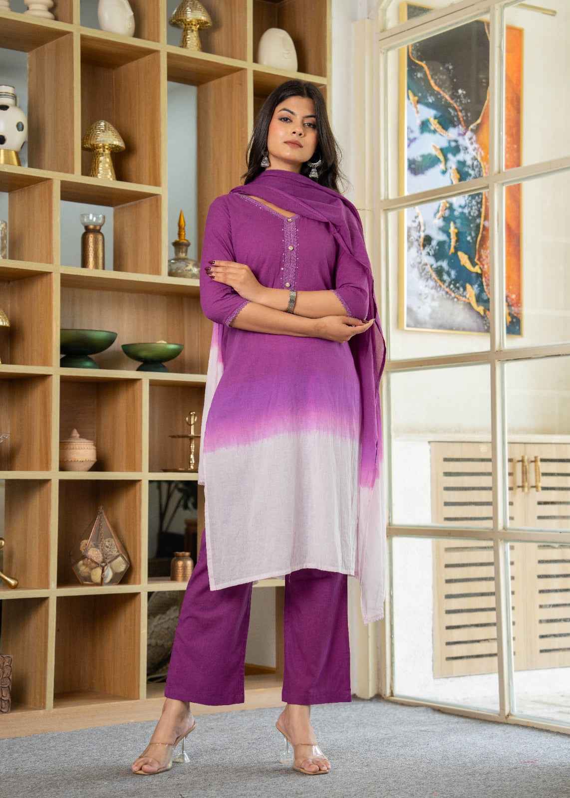 Daily Wear Purple Cotton Kurta Set