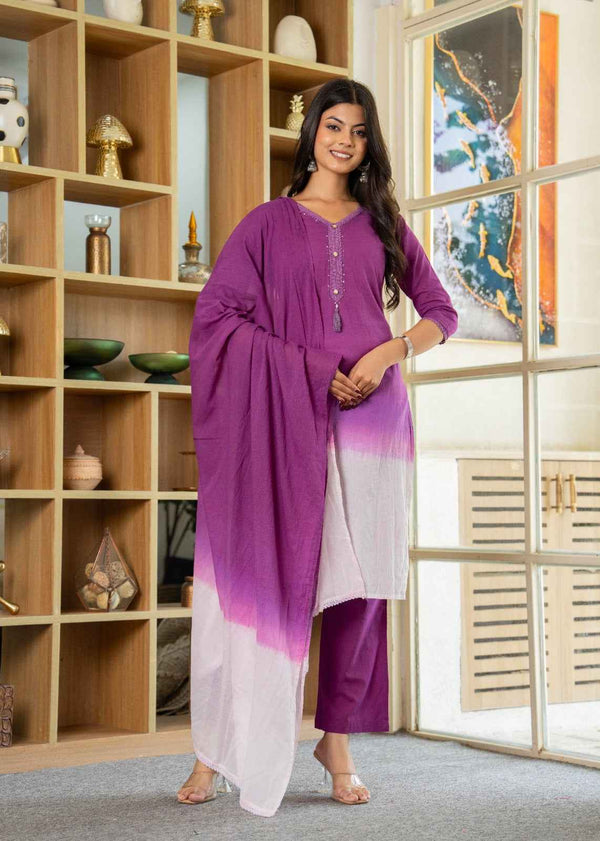 Purple Cotton Kurta Set - HAB Collections