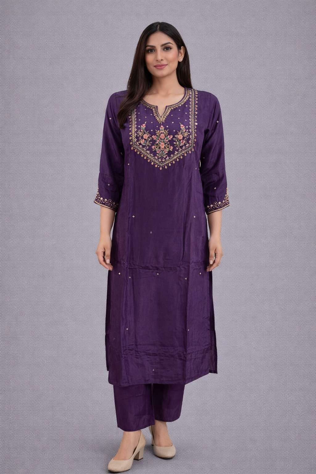 Festive Wear Crepe Purple Kurta Set - Code: KSPU9