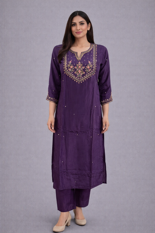 Festive Wear Crepe Purple Kurta Set - Code: KSPU9
