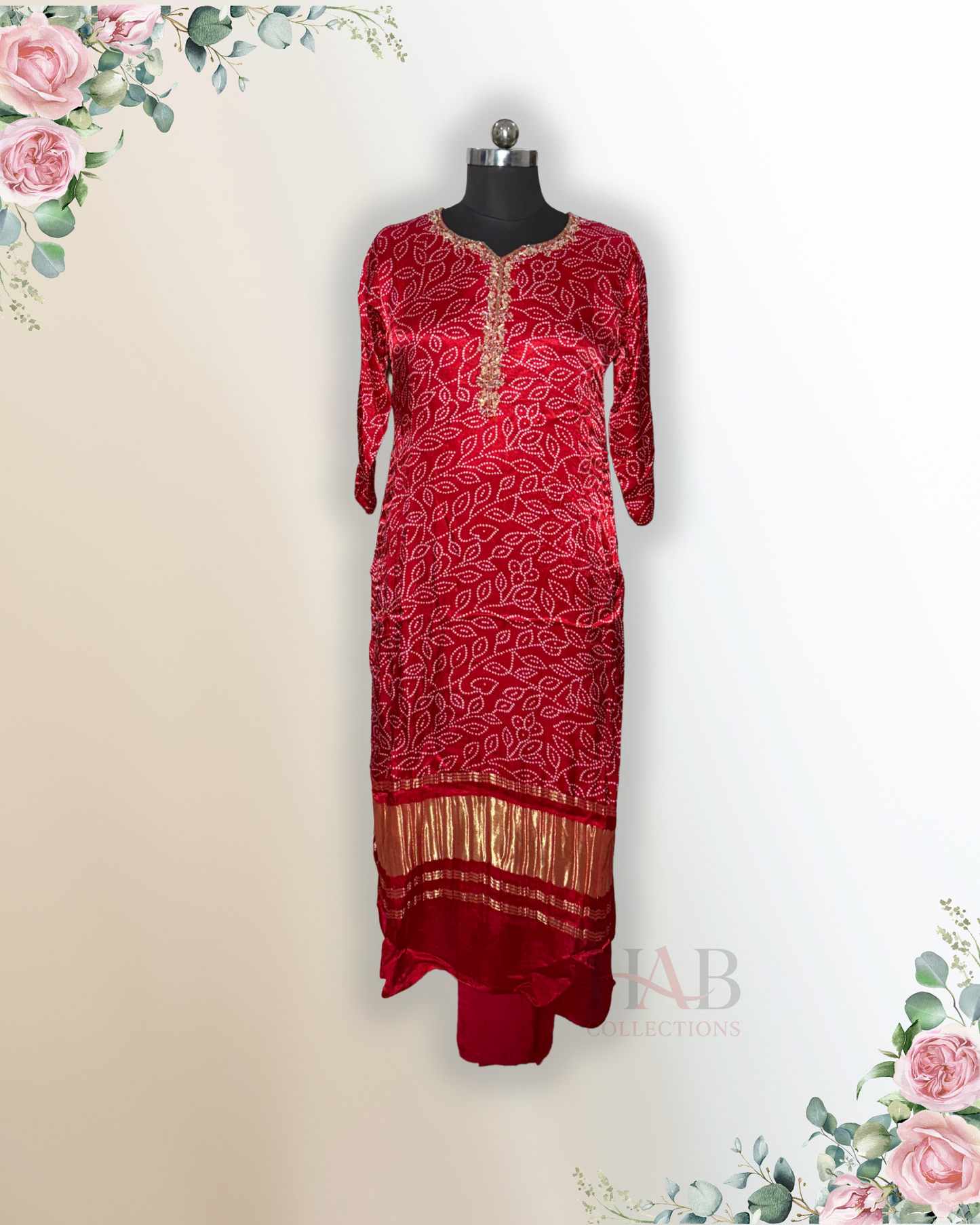 Festive Wear Red Straight Cut Kurta Set - HAB Collections