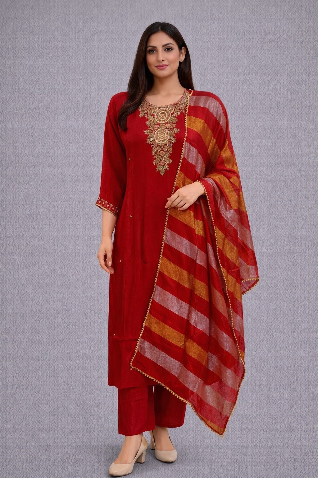 Festive Wear Crepe Red Kurta Set - Code: KSRE4