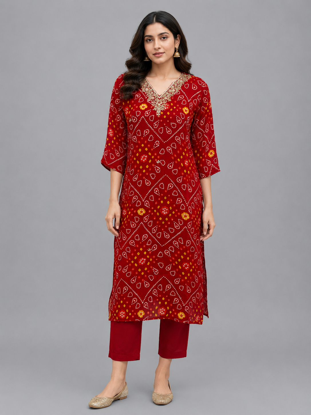 Festive Wear Muslin Red Kurta Set - Code: KSRE5