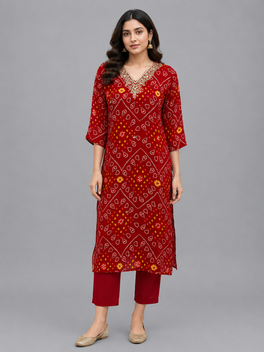 Festive Wear Muslin Red Kurta Set - Code: KSRE5
