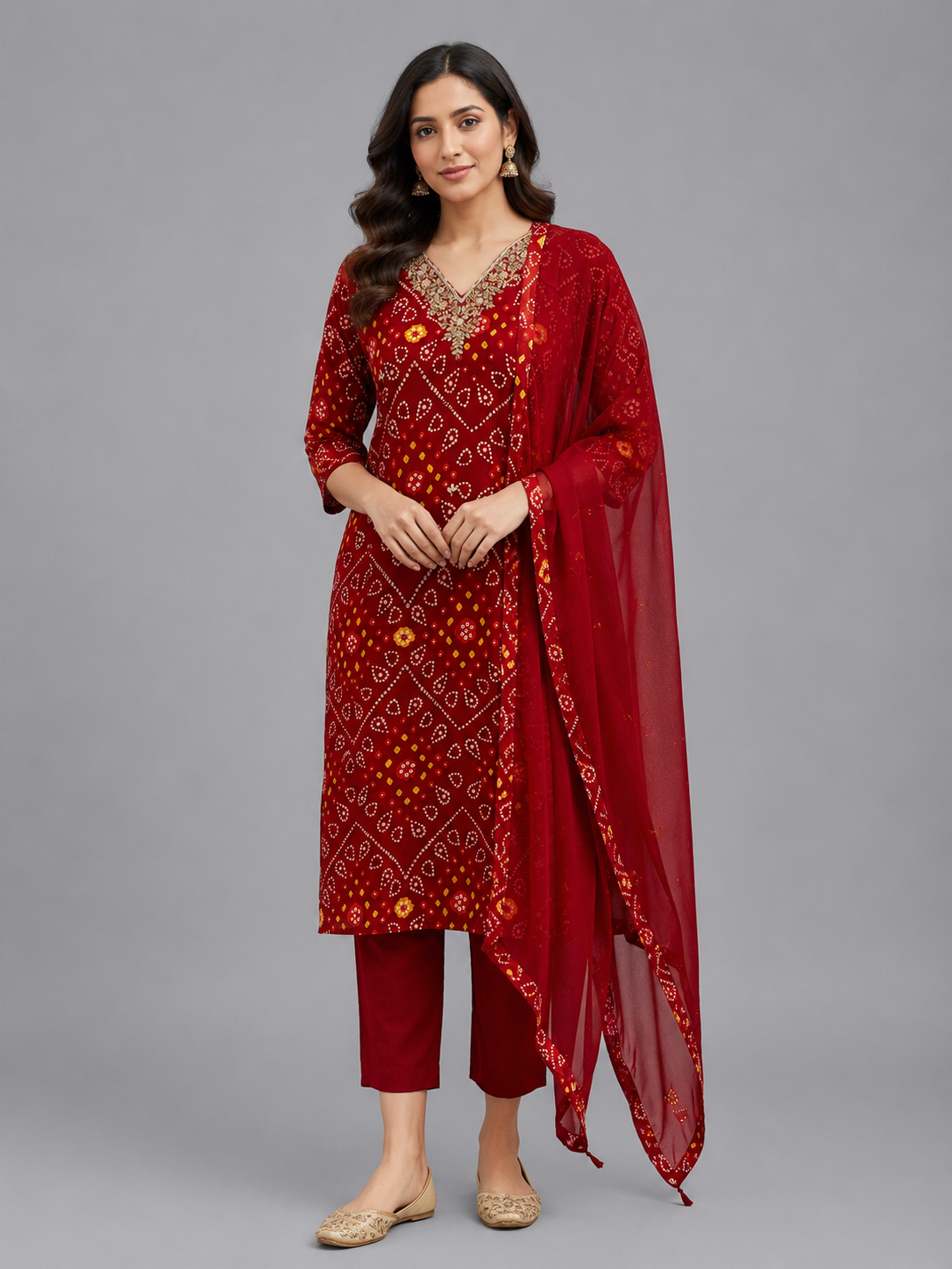 Festive Wear Muslin Red Kurta Set - Code: KSRE5