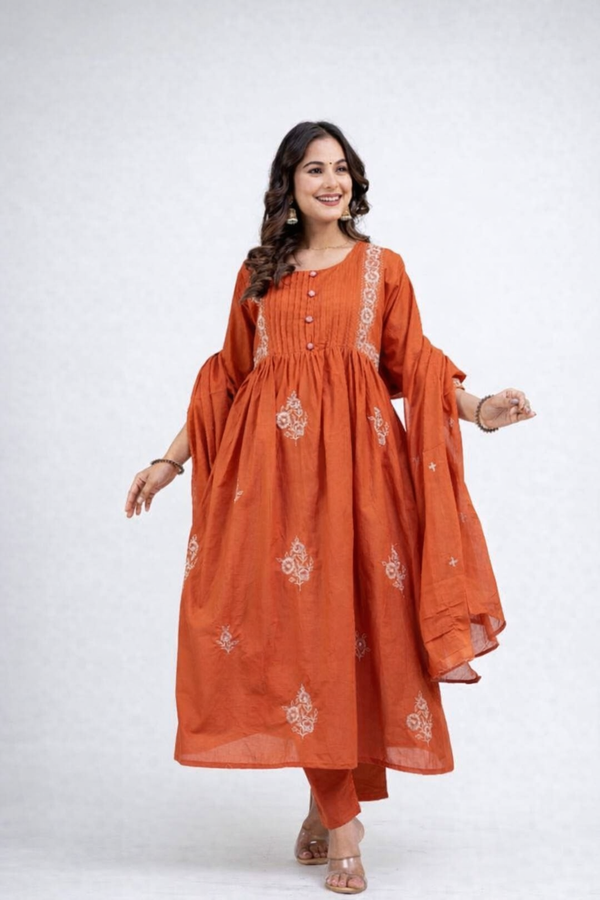 Rust Cotton Kurta Set - HAB Collections