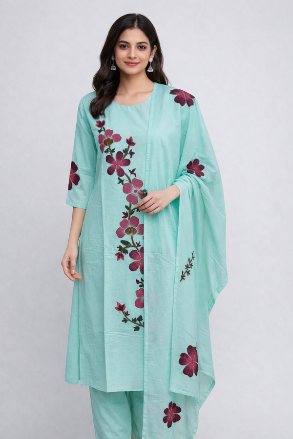 Sky Blue Mul Cotton Kurta Set - HAB Collections