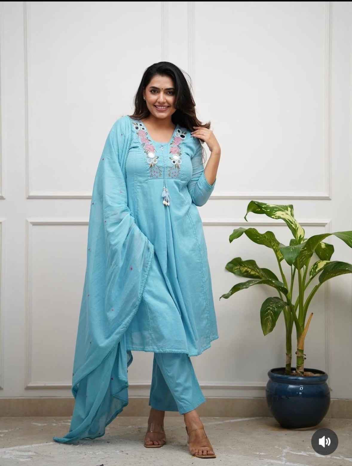 Daily Wear Skyblue Cotton Kurta Set
