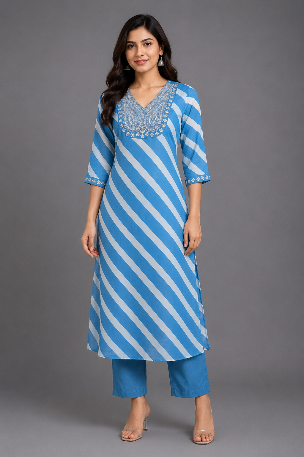 Festive Wear Crepe Blue Kurta Set - Code: KS2BL2