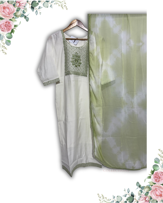 Festive Wear White Kurta Set -Silk Fabric