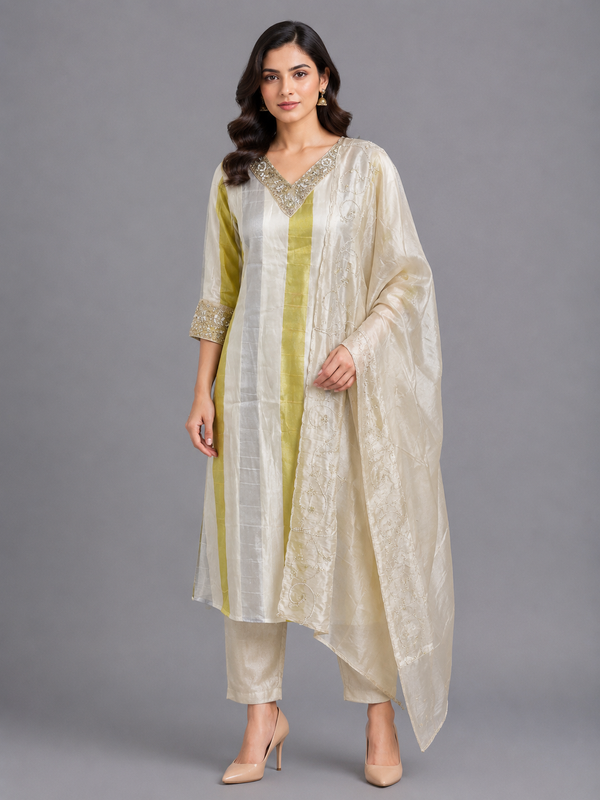 White HO Silk Kurta Set - HAB Collections