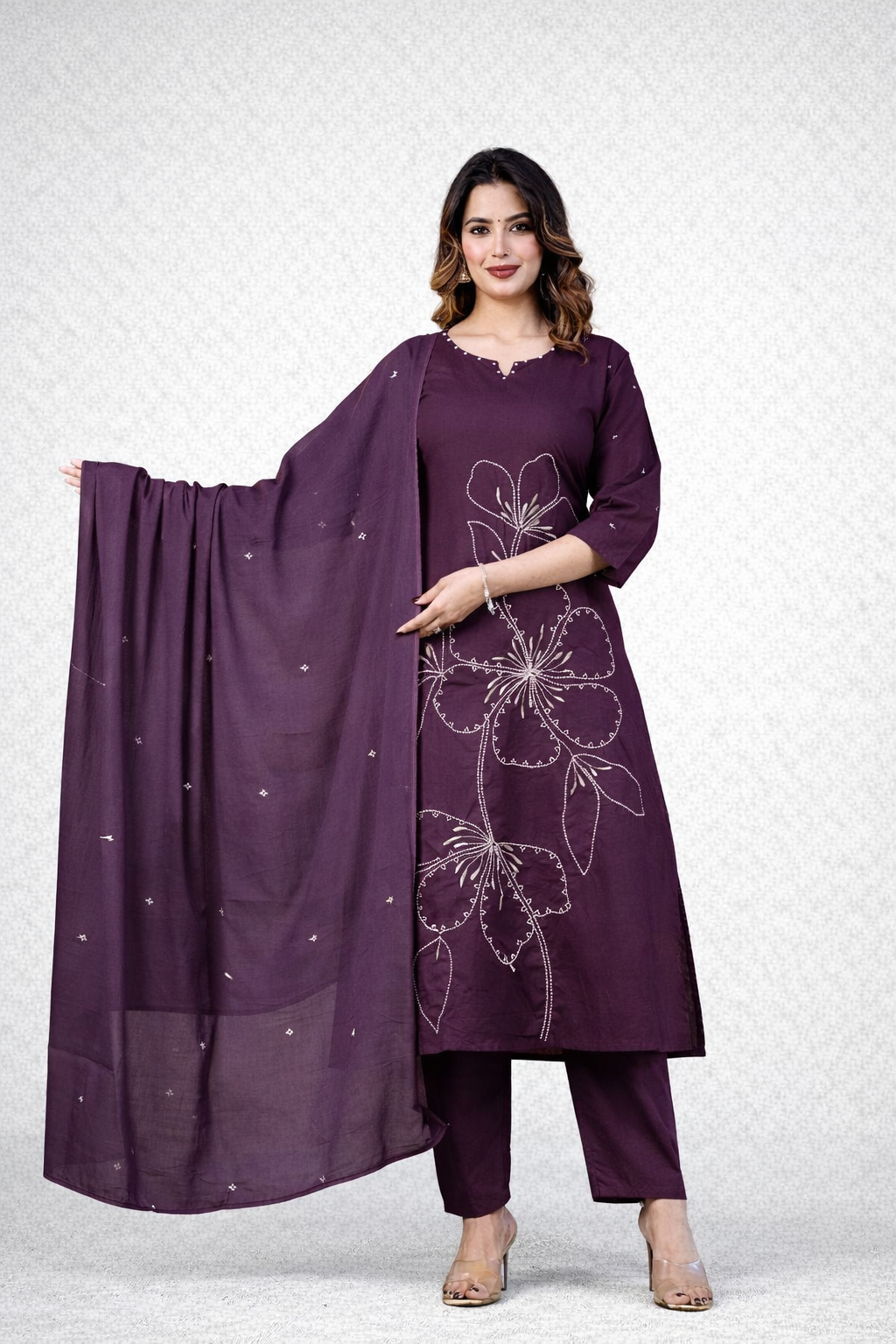 Daily Wear Wine Kurta Set