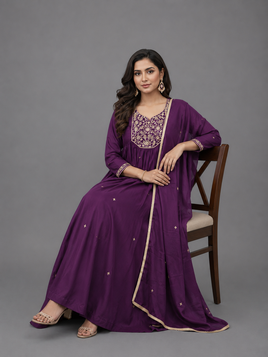 Festive Wear Wine Chinnon Kurta Set - Code: KSWI4