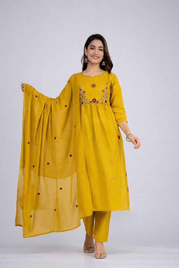 Yellow Cotton Kurta Set - HAB Collections
