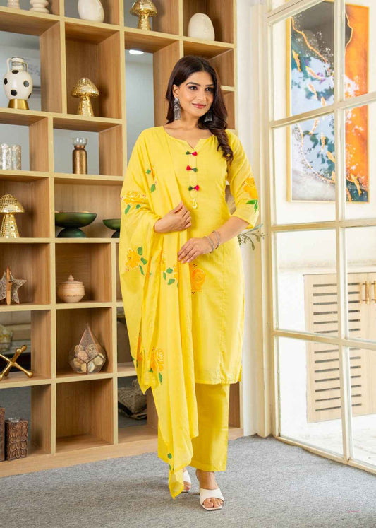 Daily Wear Yellow Cotton Kurta Set