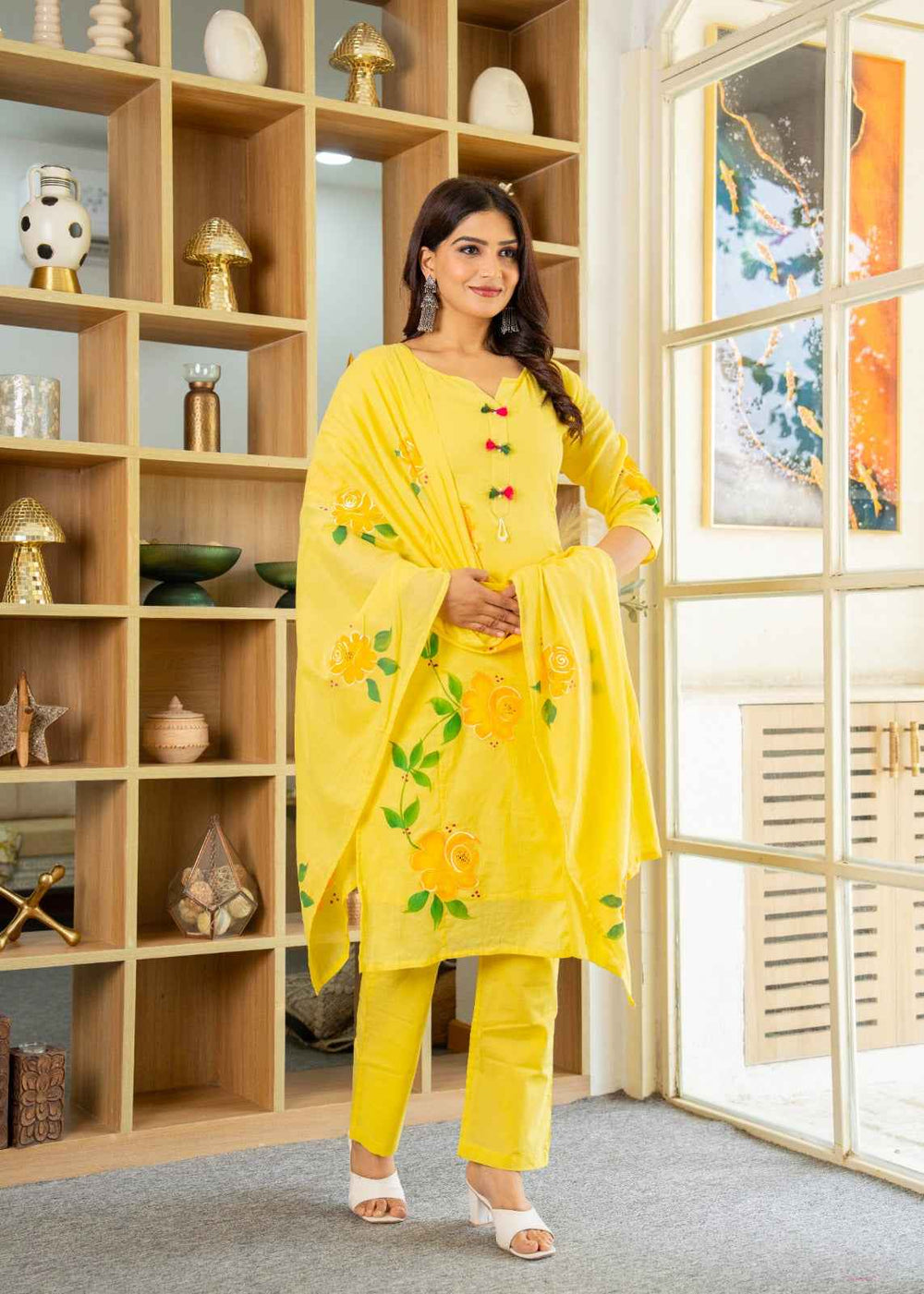 Yellow Cotton Kurta Set - HAB Collections