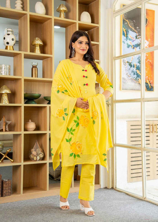Daily Wear Yellow Cotton Kurta Set