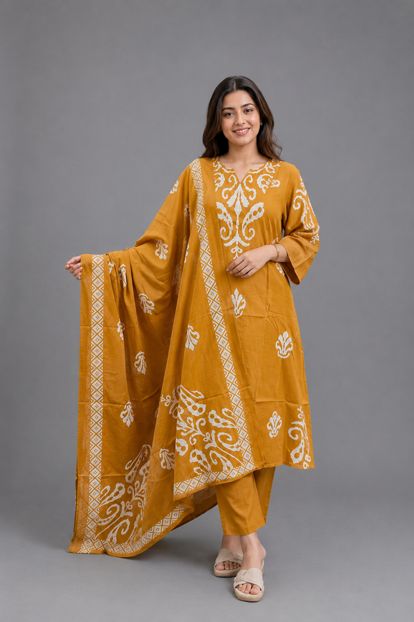 Yellow Cotton Kurta Set - HAB Collections