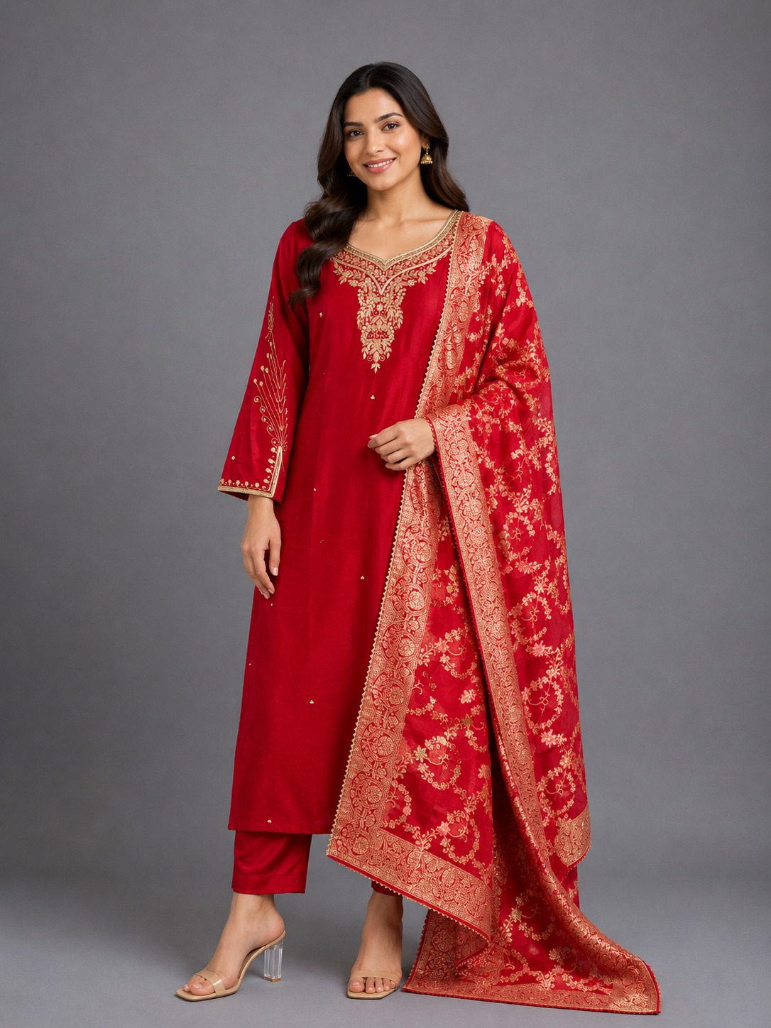 Festive Wear Red Dola Silk Kurta Set - Code: PSKSRE
