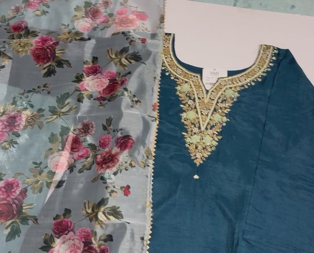 Festive Wear Peacock Blue Kurta Set
